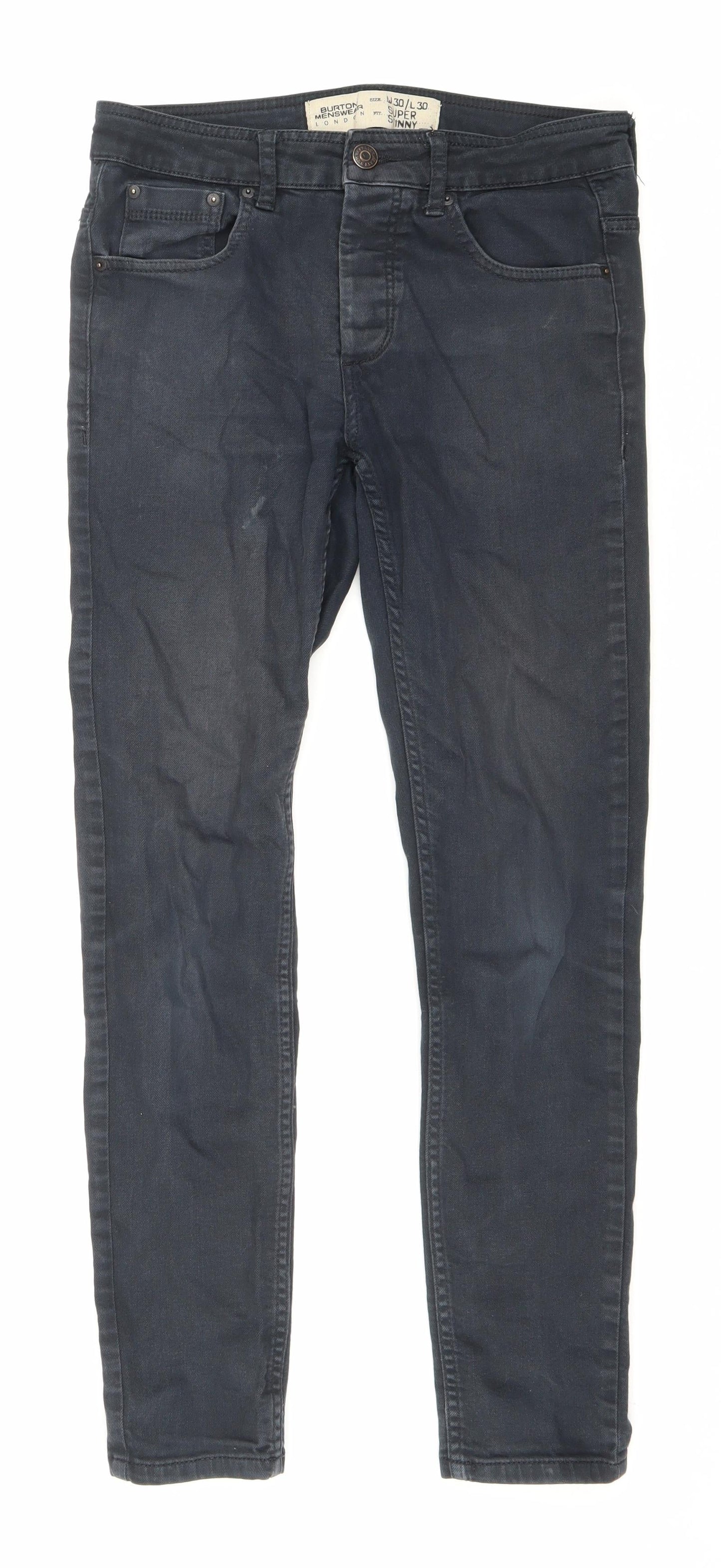 Burton Mens Blue Cotton Skinny Jeans Size 32 in L29 in Regular Button