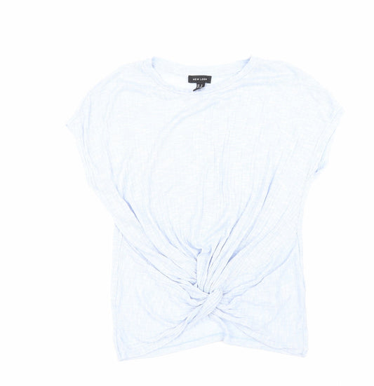 New Look Womens Blue Viscose Basic T-Shirt Size M Round Neck - Knot detail