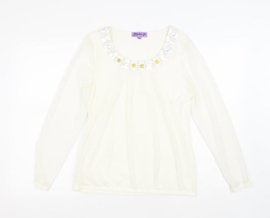 Stephen Y Womens White Nylon Basic Blouse Size M Round Neck