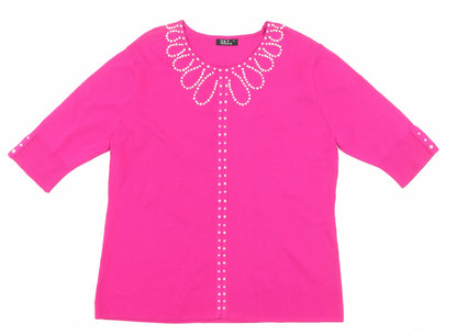 Sky Womens Pink Viscose Basic T-Shirt Size 4 Round Neck