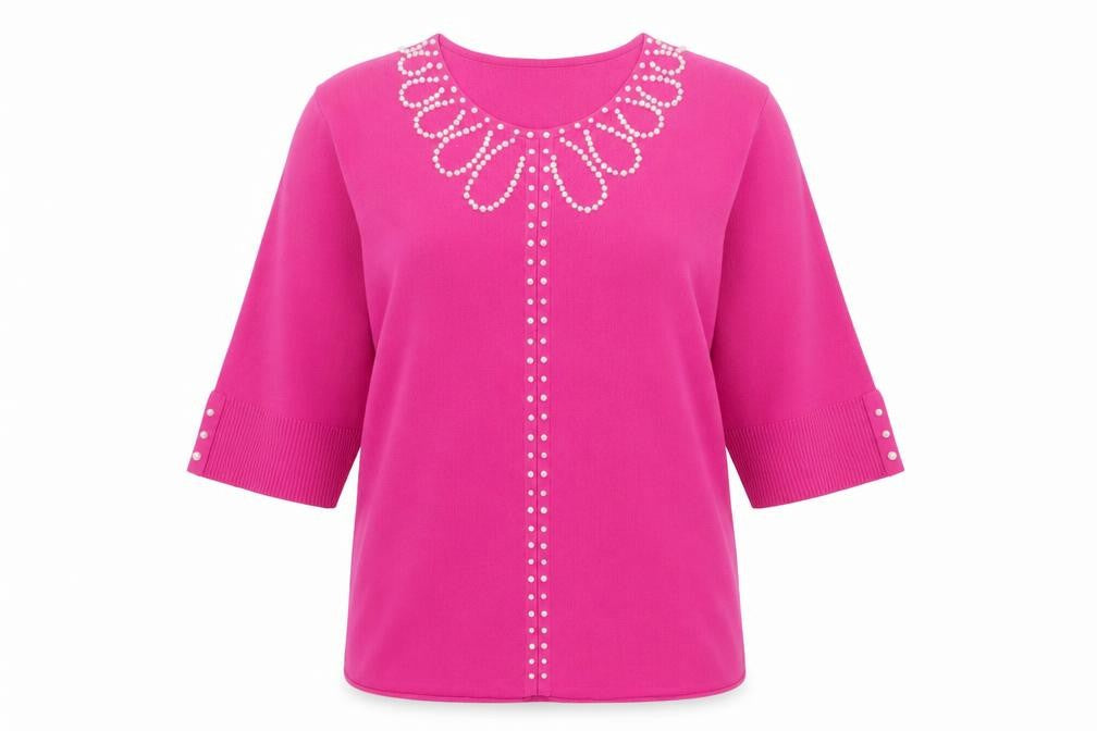 Sky Womens Pink Viscose Basic T-Shirt Size 4 Round Neck