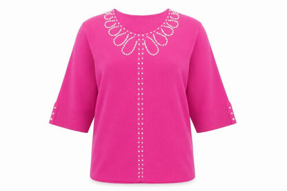 Sky Womens Pink Viscose Basic T-Shirt Size 4 Round Neck