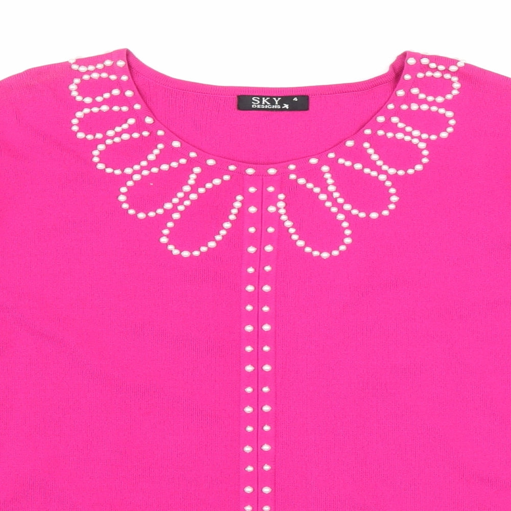 Sky Womens Pink Viscose Basic T-Shirt Size 4 Round Neck