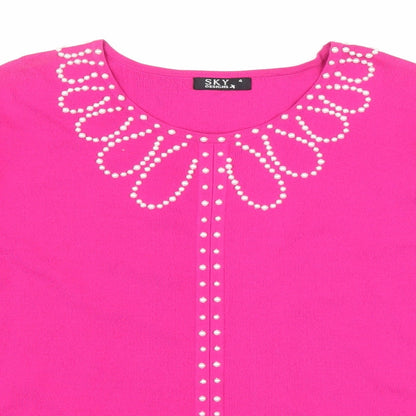Sky Womens Pink Viscose Basic T-Shirt Size 4 Round Neck
