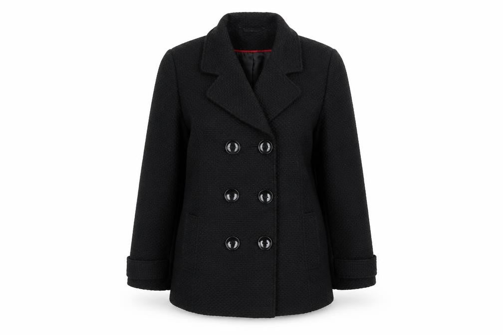 Classics Womens Black Overcoat Coat Size 14 Button