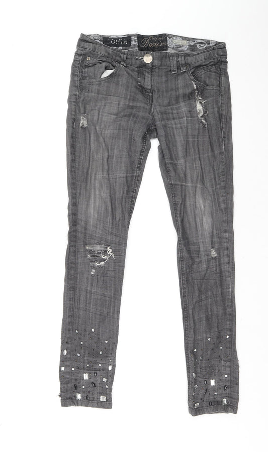 Preworn Womens Grey Cotton Skinny Jeans Size 28 in L30 in Regular Zip