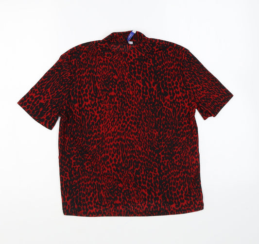 Zara Womens Red Animal Print Polyester Basic T-Shirt Size S Round Neck