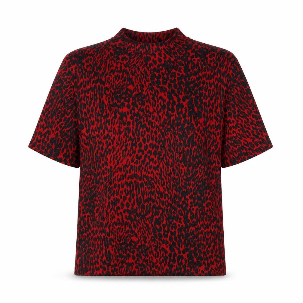 Zara Womens Red Animal Print Polyester Basic T-Shirt Size S Round Neck