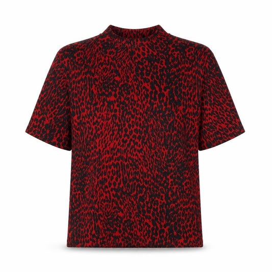 Zara Womens Red Animal Print Polyester Basic T-Shirt Size S Round Neck