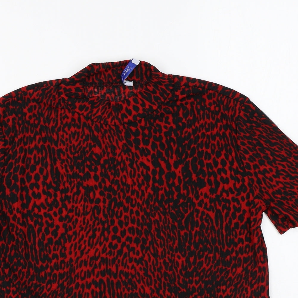 Zara Womens Red Animal Print Polyester Basic T-Shirt Size S Round Neck