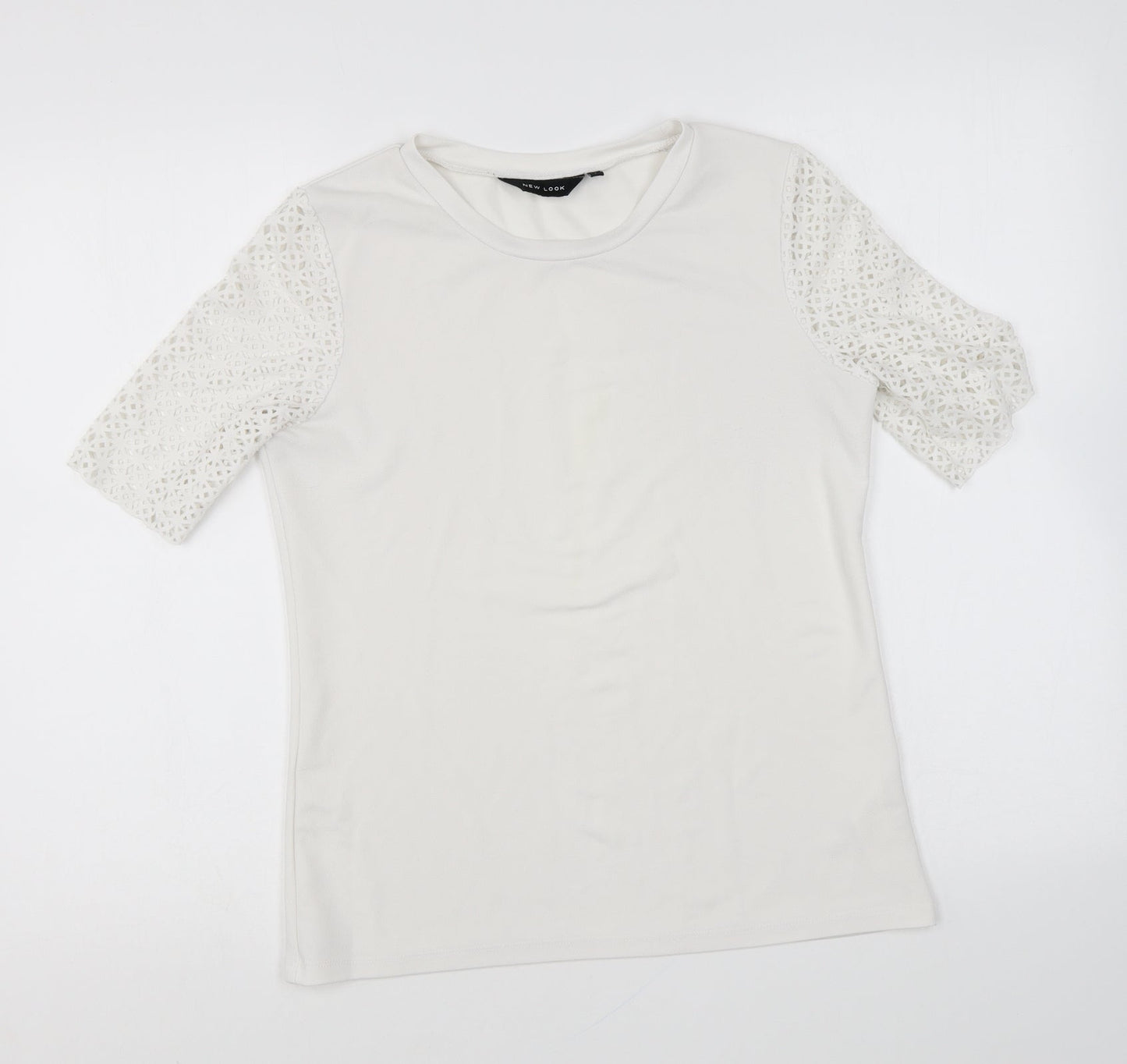 New Look Womens White Polyester Basic Blouse Size 8 Round Neck