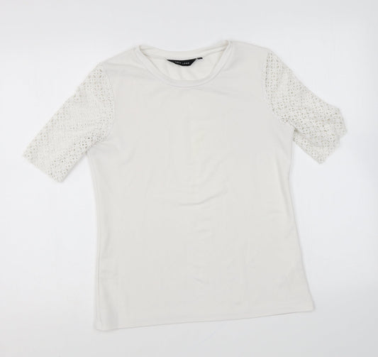 New Look Womens White Polyester Basic Blouse Size 8 Round Neck