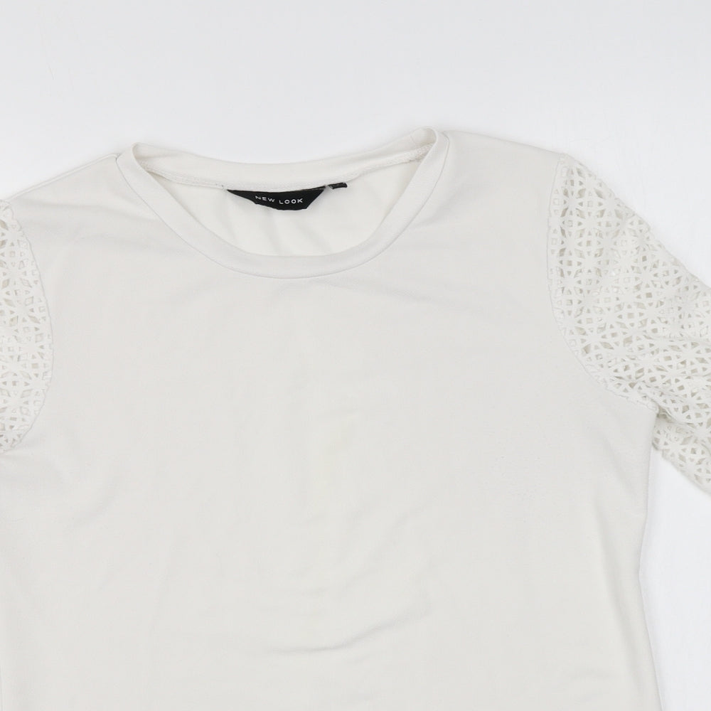 New Look Womens White Polyester Basic Blouse Size 8 Round Neck