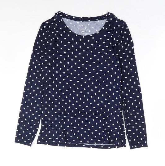 Tango Womens Blue Polka Dot Polyester Basic Blouse Size S Scoop Neck