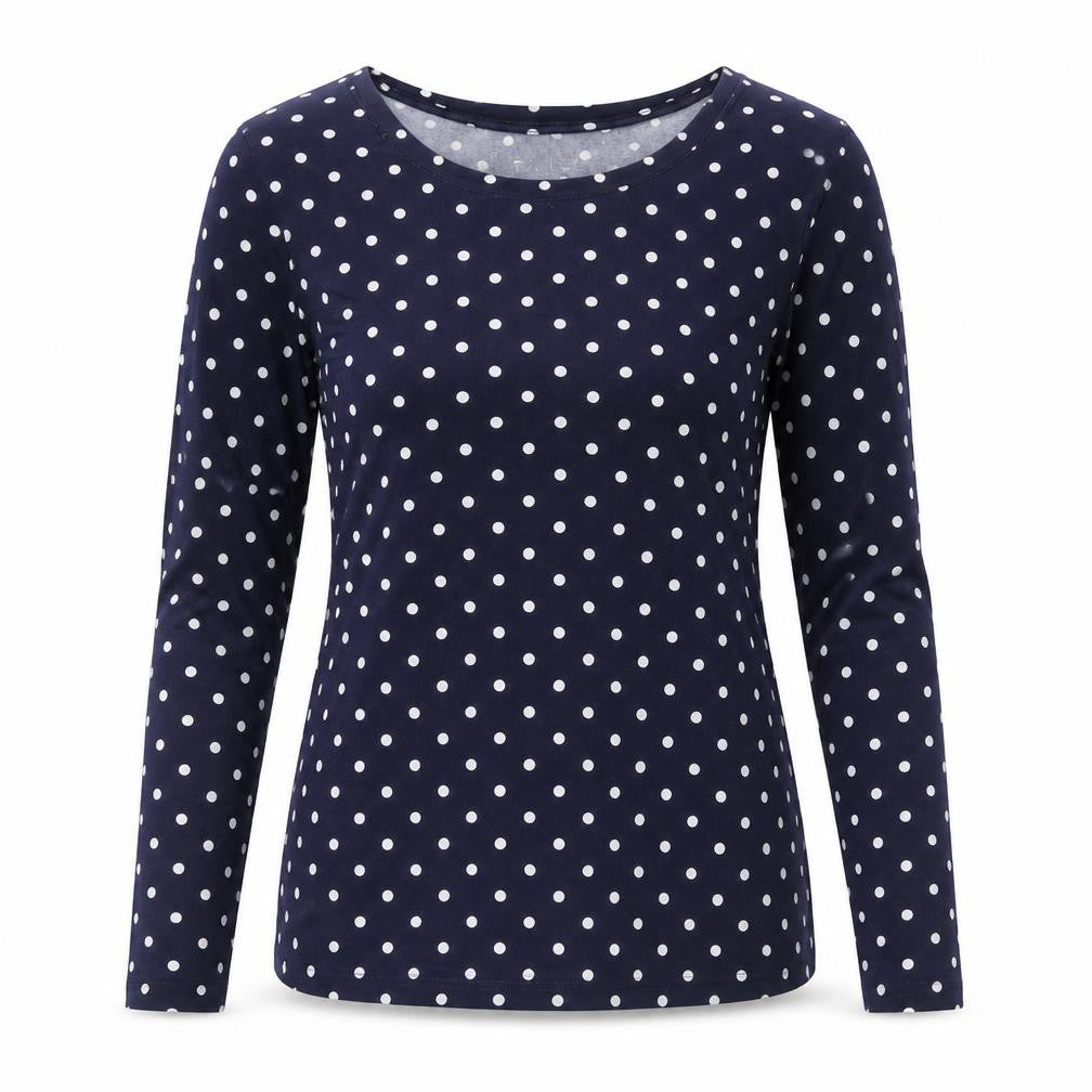 Tango Womens Blue Polka Dot Polyester Basic Blouse Size S Scoop Neck
