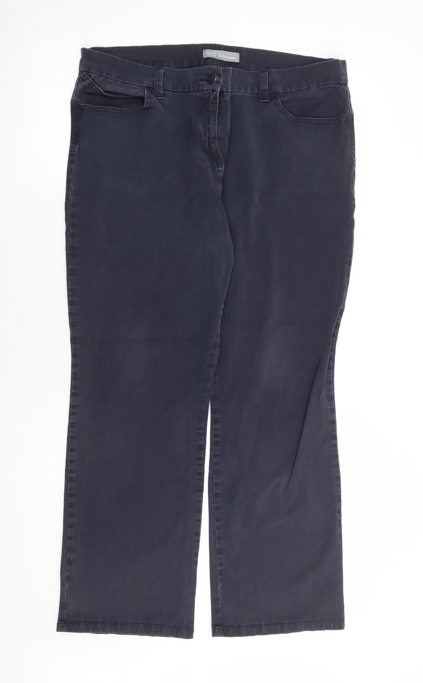 Marks and Spencer Womens Blue Cotton Straight Jeans Size 34 in L28 in Regular Zip