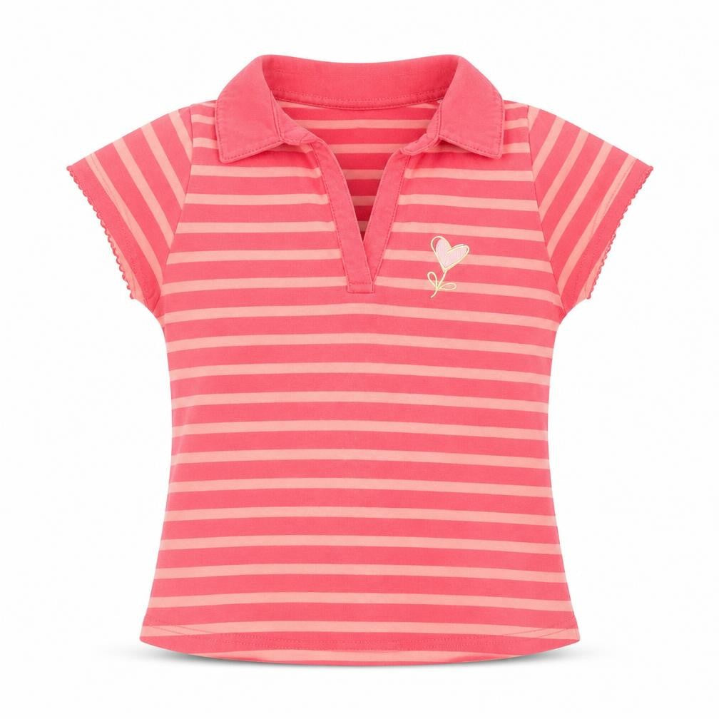 OKids Girls Pink Striped Cotton Basic Polo Size 8 Years Collared Pullover - Love Heart