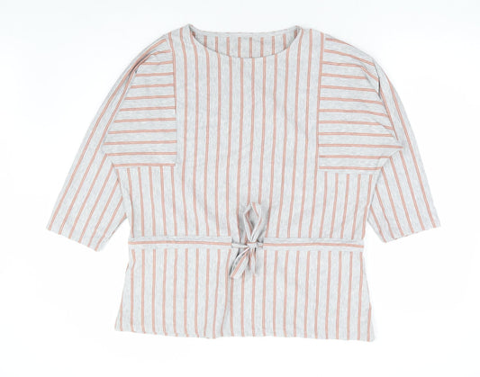 Principles Womens Grey Striped Polyester Basic Blouse Size 18 Round Neck - Batwing