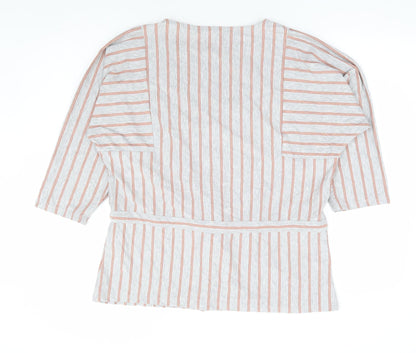 Principles Womens Grey Striped Polyester Basic Blouse Size 18 Round Neck - Batwing