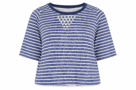 Anthology Womens Blue Striped Cotton Pullover Sweatshirt Size 20 Pullover