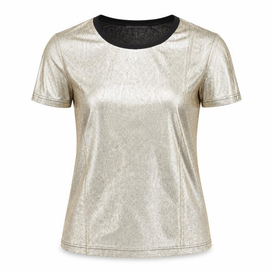 UpTou Womens Gold Animal Print Polyester Basic T-Shirt Size L Scoop Neck - Reptile Skin Print