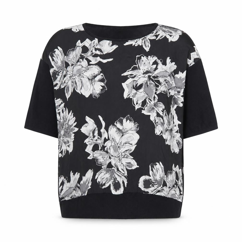 Papaya Womens Black Floral Viscose Basic Blouse Size M Round Neck