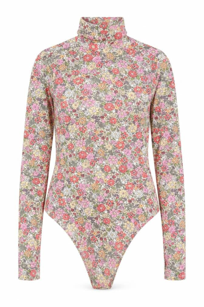 H&M Womens Multicoloured Floral Polyester Bodysuit One-Piece Size M Snap