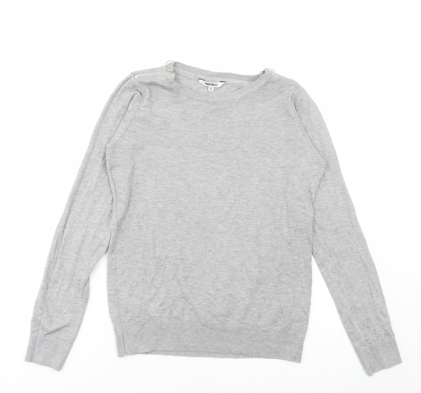 PEP&CO Womens Grey Scoop Neck Viscose Pullover Jumper Size 12