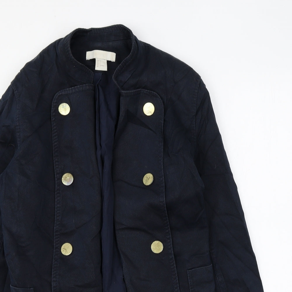 H&M Womens Blue Jacket Size 6 Button