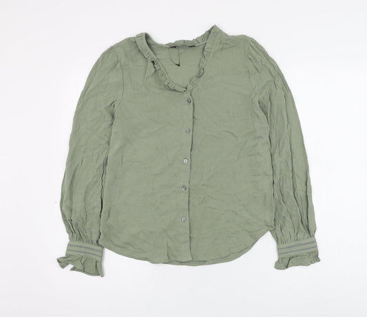 Marks and Spencer Womens Green Viscose Basic Button-Up Size 6 V-Neck
