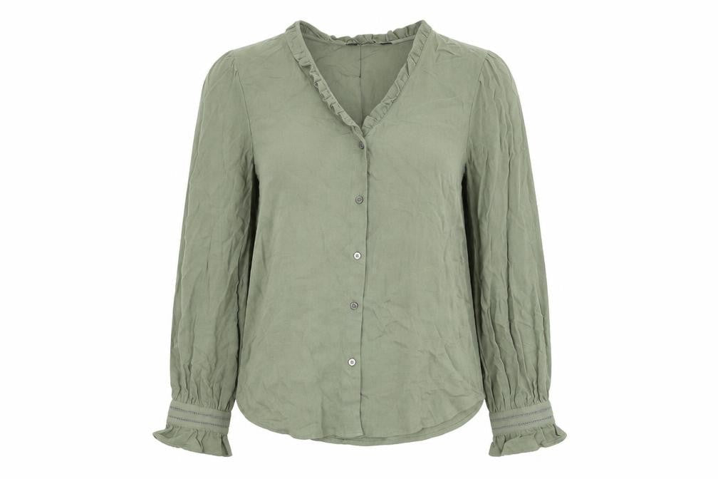 Marks & Spencer Womens Green Viscose Basic Button-Up Size 6 V-Neck