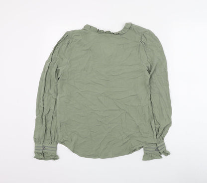 Marks & Spencer Womens Green Viscose Basic Button-Up Size 6 V-Neck