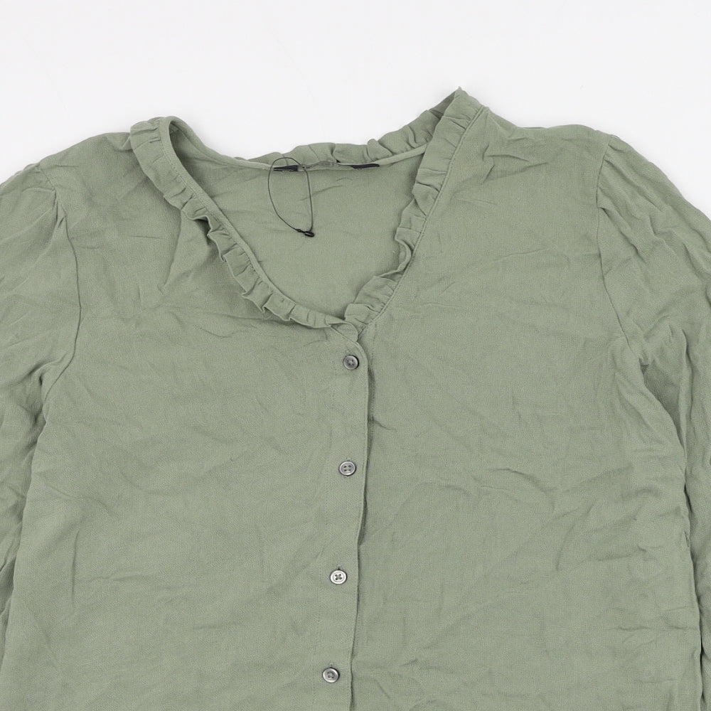 Marks and Spencer Womens Green Viscose Basic Button-Up Size 6 V-Neck