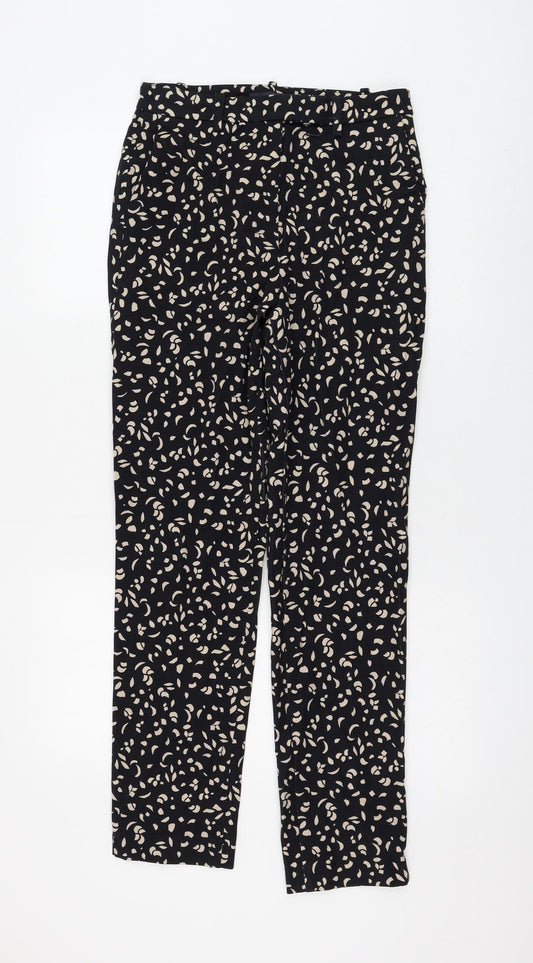 Marks and Spencer Womens Black Geometric Viscose Trousers Size 8 L30 in Regular Zip