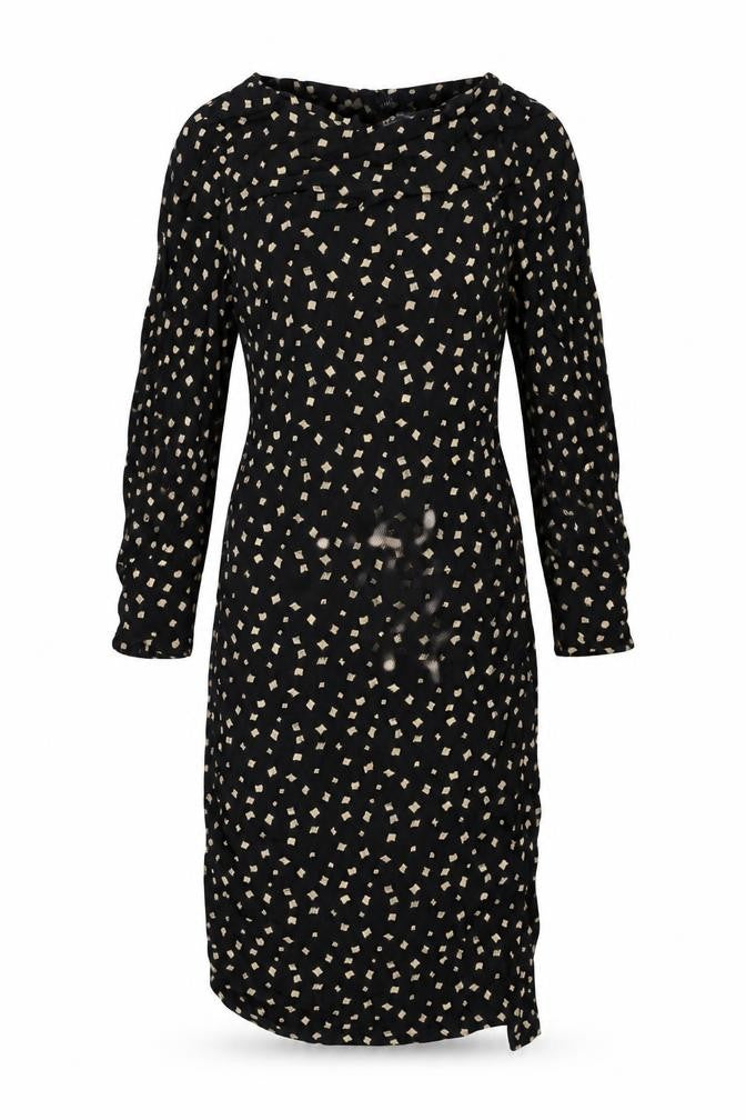 Marks & Spencer Womens Black Geometric Viscose A-Line Size 6 Round Neck Button