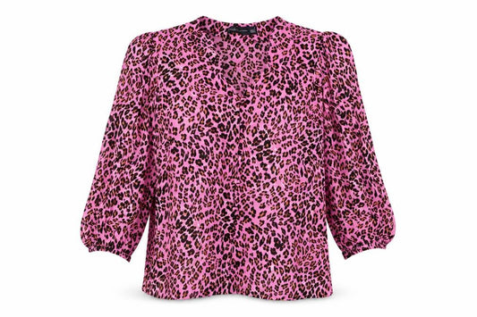 Marks and Spencer Womens Pink Animal Print Viscose Basic Button-Up Size 6 V-Neck - Leopard Print