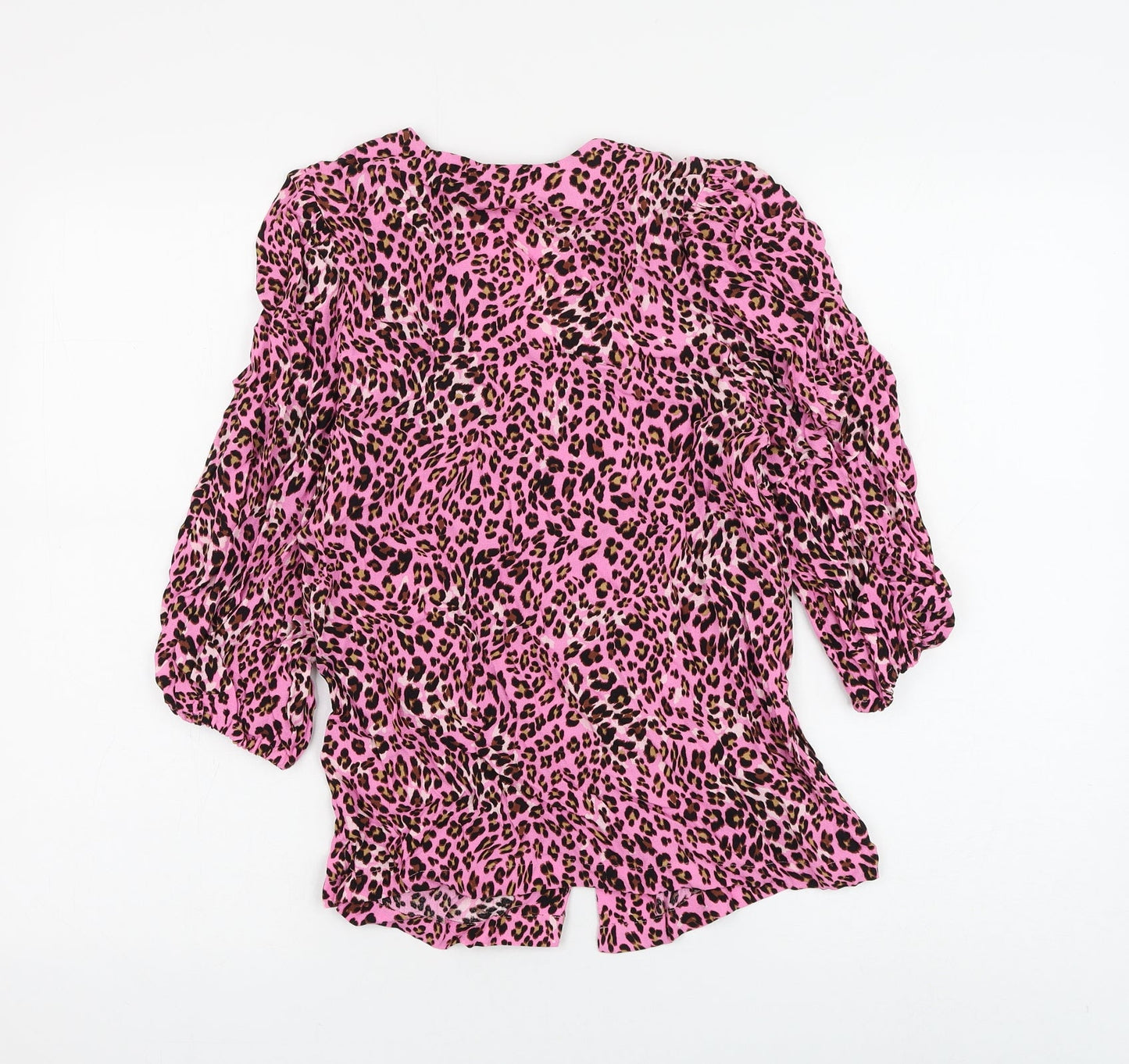 Marks and Spencer Womens Pink Animal Print Viscose Basic Button-Up Size 6 V-Neck - Leopard Print