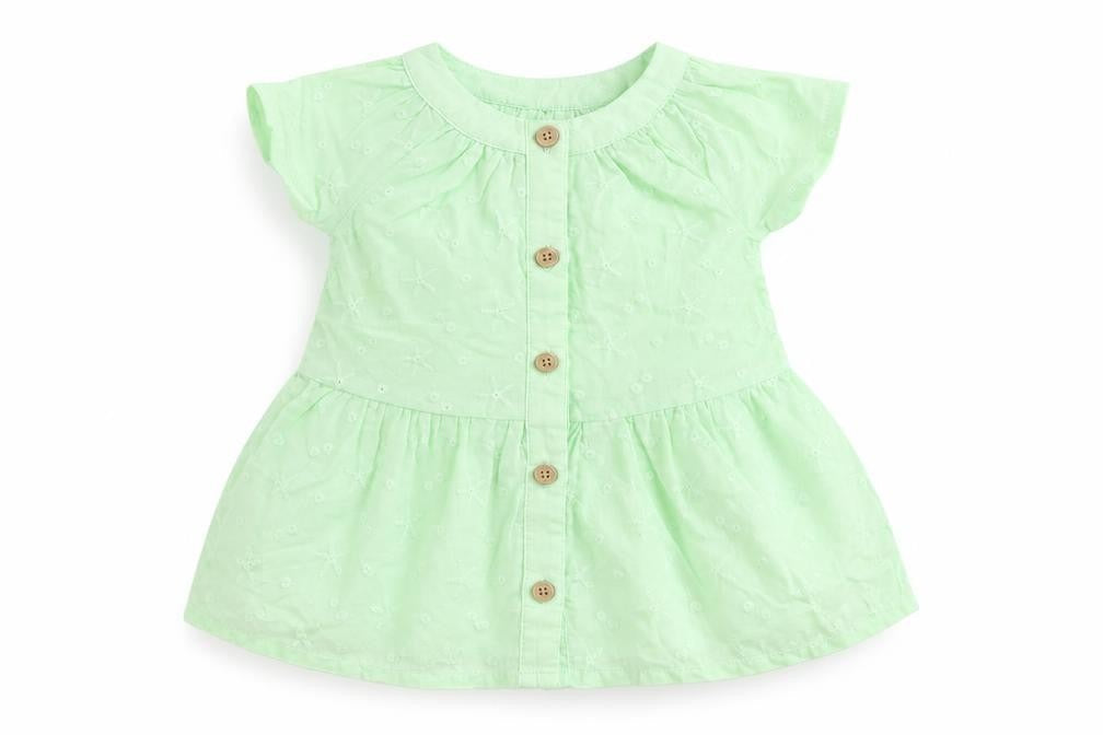 Marks & Spencer Girls Green Floral Polyester Basic Blouse Size 3-6 Months Round Neck Button