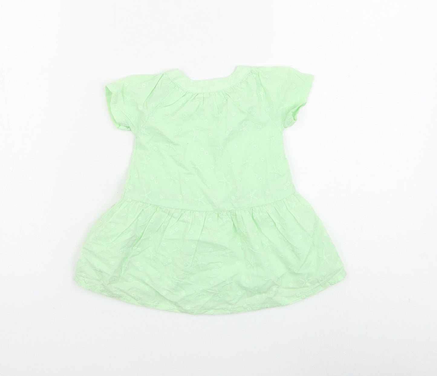 Marks and Spencer Girls Green Floral Polyester Basic Blouse Size 3-6 Months Round Neck Button