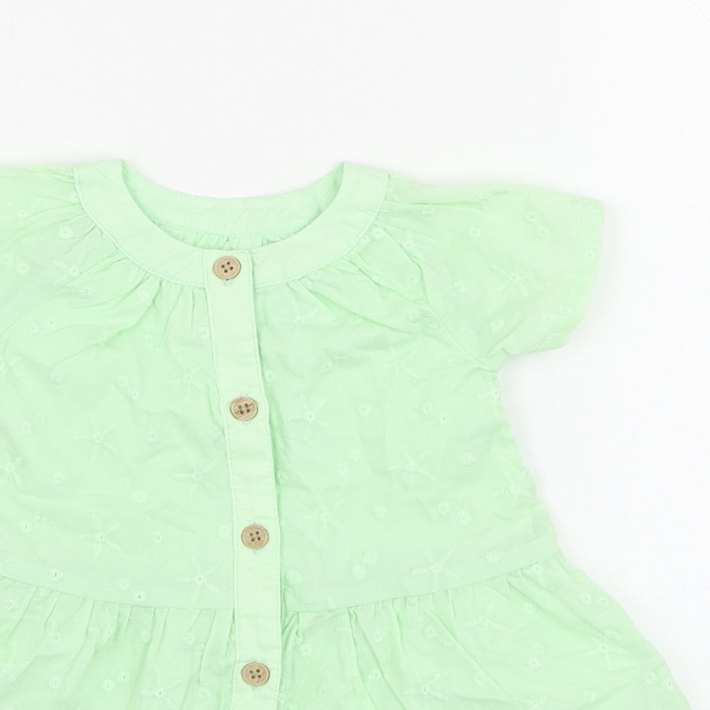 Marks and Spencer Girls Green Floral Polyester Basic Blouse Size 3-6 Months Round Neck Button