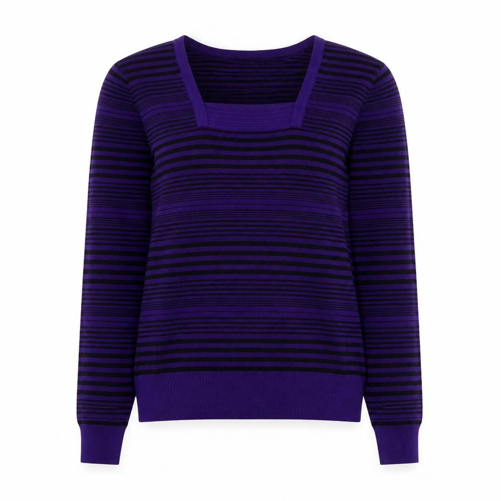 John Lewis Womens Purple Square Neck Striped Viscose Pullover Jumper Size 10