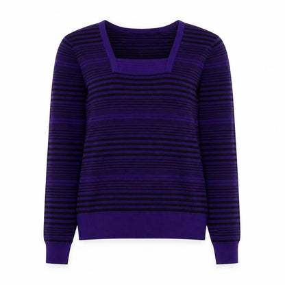 John Lewis Womens Purple Square Neck Striped Viscose Pullover Jumper Size 10