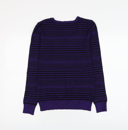 John Lewis Womens Purple Square Neck Striped Viscose Pullover Jumper Size 10