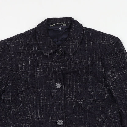 Marks & Spencer Womens Blue Check Jacket Blazer Size 10 Button