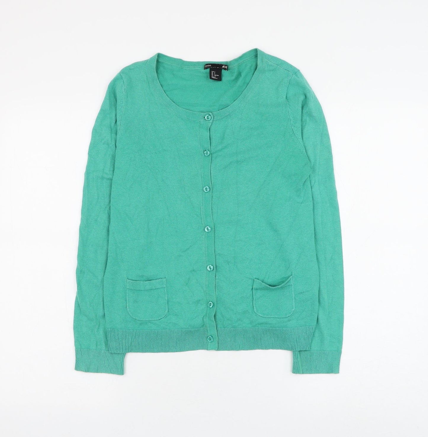 H&M Womens Green Round Neck Cotton Cardigan Jumper Size S