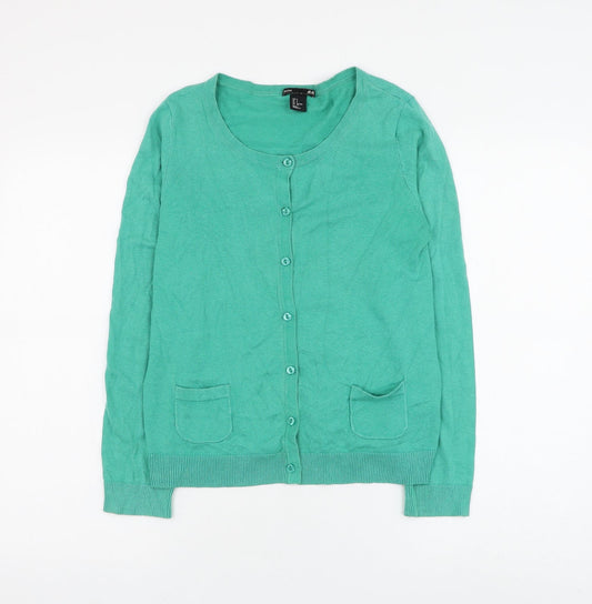 H&M Womens Green Round Neck Cotton Cardigan Jumper Size S