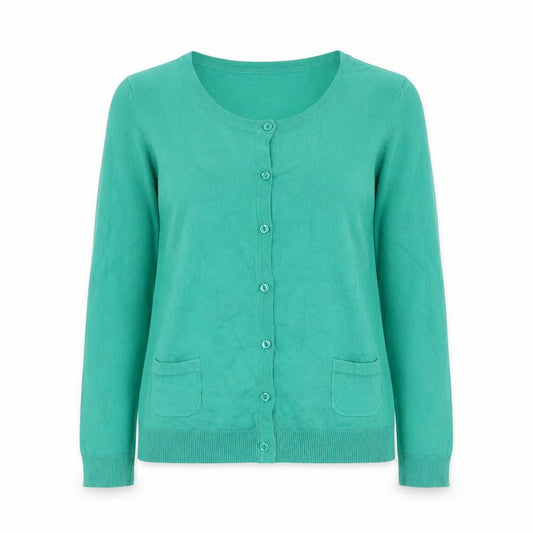 H&M Womens Green Round Neck Cotton Cardigan Jumper Size S