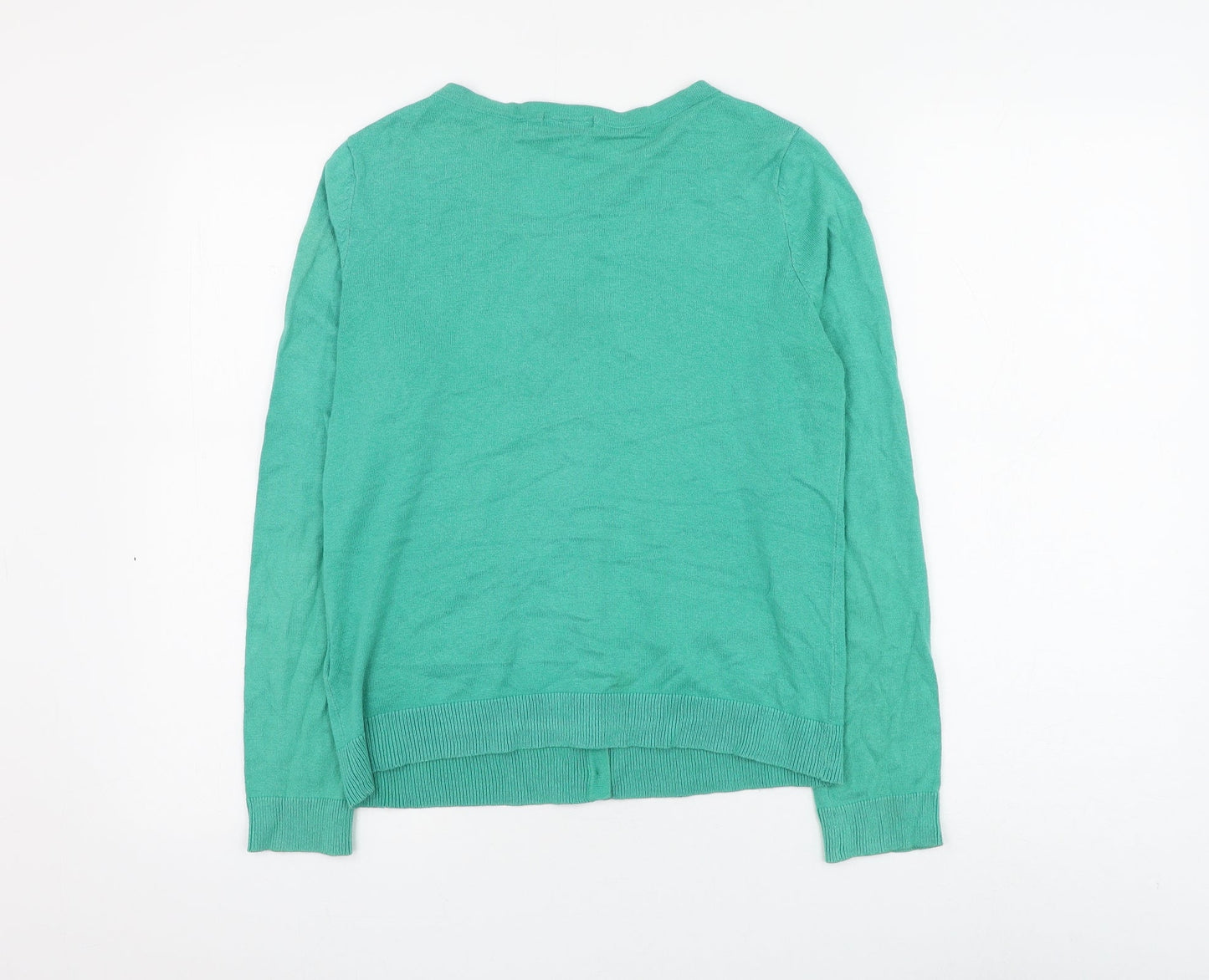 H&M Womens Green Round Neck Cotton Cardigan Jumper Size S