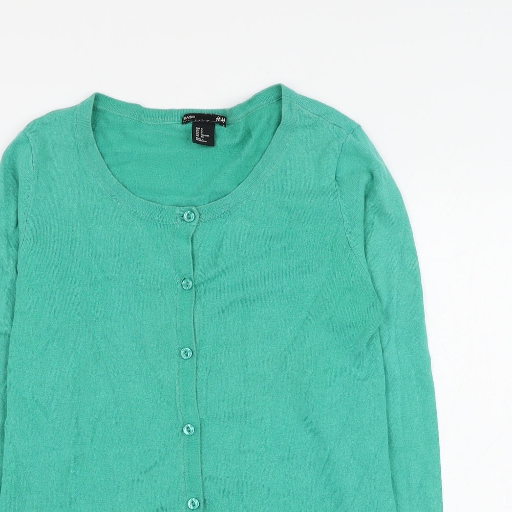 H&M Womens Green Round Neck Cotton Cardigan Jumper Size S