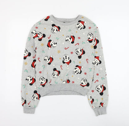Preloved H&M Womens Grey Geometric Cotton Pullover Sweatshirt Size XS Pullover - Mickey Mouse - Front